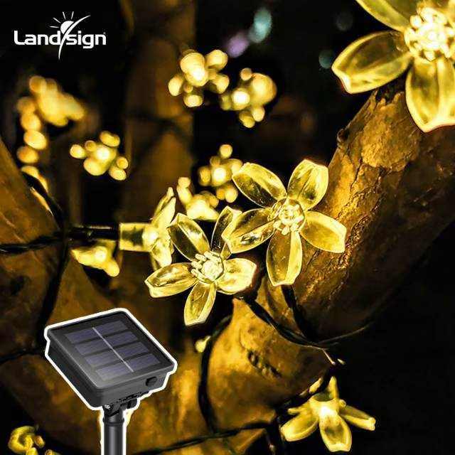 Luz solar LED para jardín con cadena de flores de cerezo